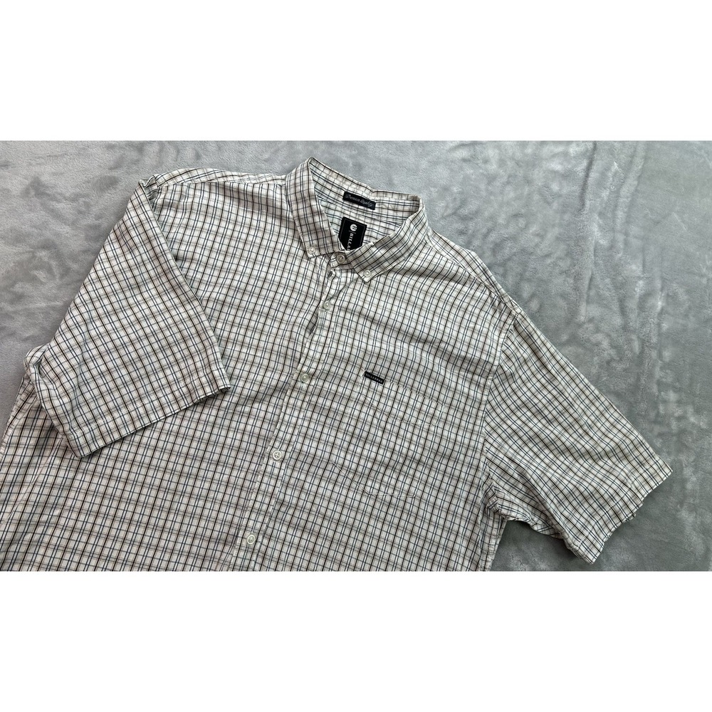 Billabong Mens XXL Brown Plaid Button-Up Short Sleeve Cotton Shirt Pocket Surf